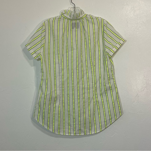 Rochelle Behrens The Shirt Short Sleeve Ruffled Collar Fluorescent Stripe Top - Picture 10 of 12